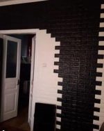 3D панелі самоклеючі під чорну цеглу 700x770x4 мм — м’які стінові панелі для декору, стиль Лофт, 3д панелі - Зображення 3