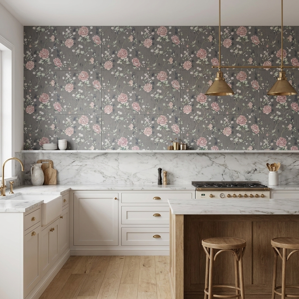 interior_design_panels Вологостійка фактурна самоклеюча 3д панель «Рожеві квіти на сірому тлі» 700 на 770 мм - Зображення 1