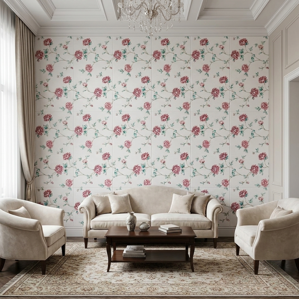 interior_design_panels Водонепроницаемая самоклеящаяся 3д панель для быстрого ремонта «Нежные розовые цветы» 700 на 700 мм — изображение 1