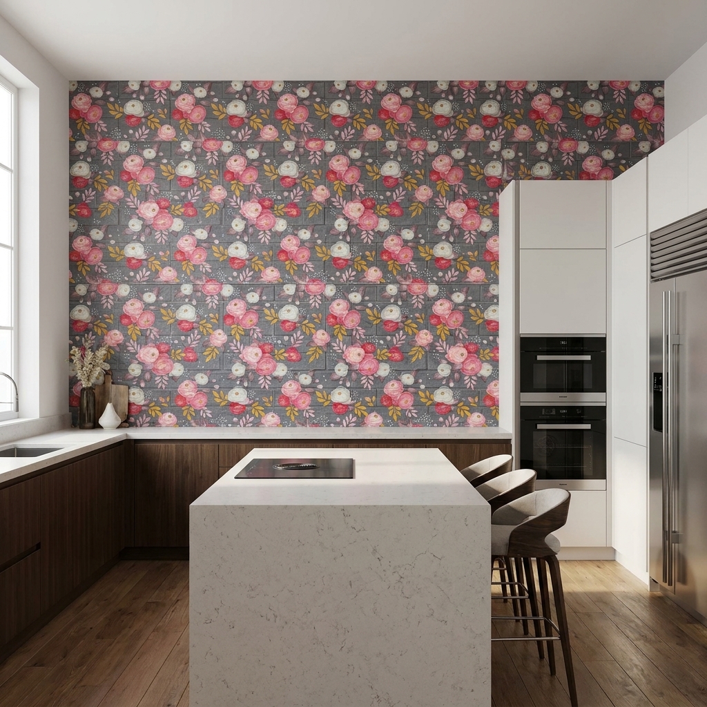 panel_color_fix Самоклеящиеся 3D панели «Графитовый кирпич с пионами» 70×77×4 мм — стильный интерьер за 1 день — изображение 1