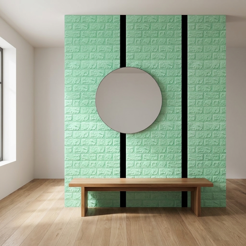 wall_4x_scale Самоклеюча 3д панель цегла М'ята 700*770*4мм, 3D панелі самоклеючі, декор для дому! - Зображення 1